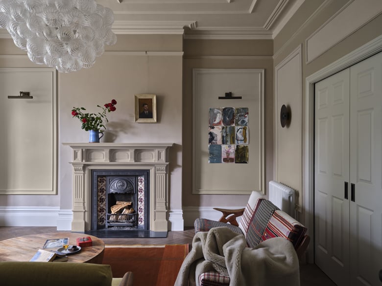 a room with walls painted with Farrow and Ball Jitney No.293 and Stirabout No.300