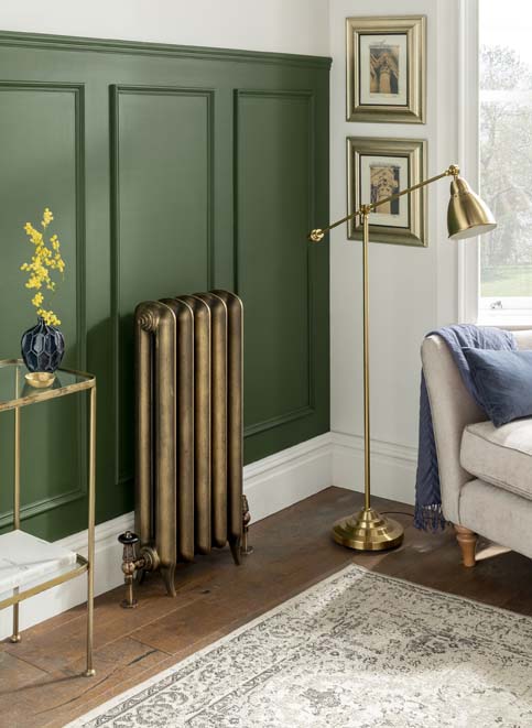 Column, cast-iron radiator. Period features, metallic traditional radiator. 