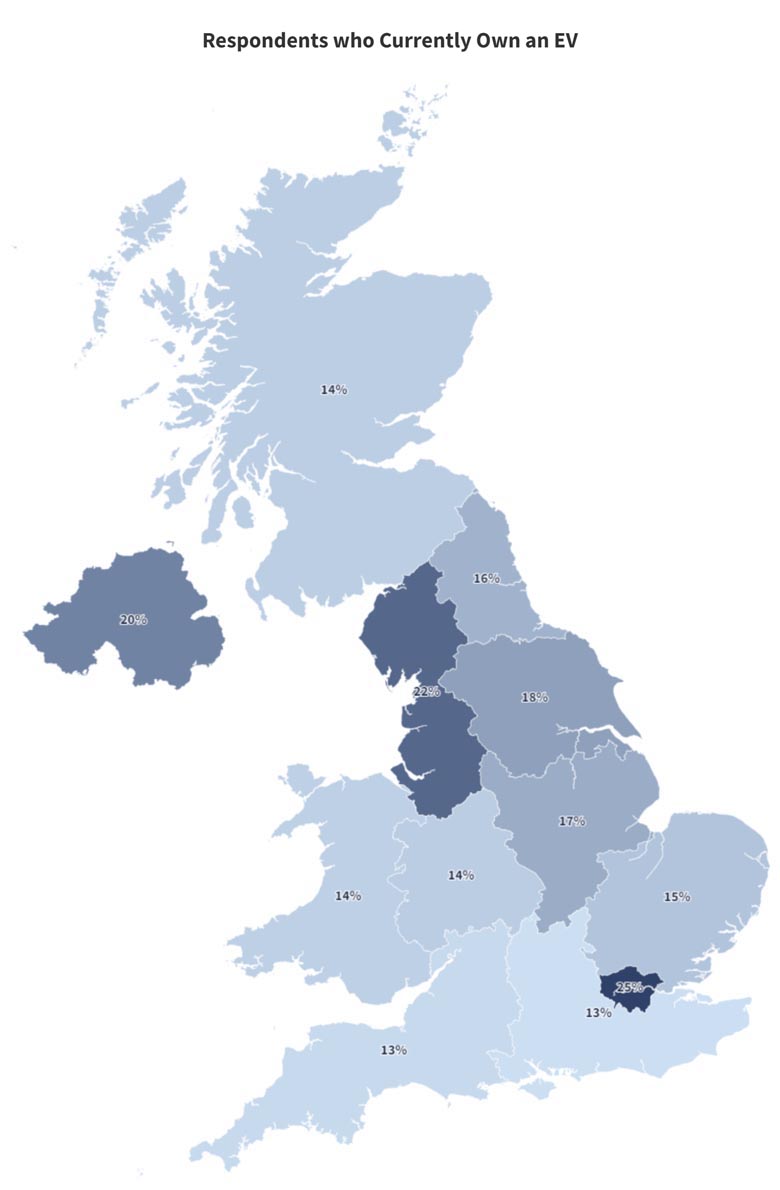 a map showing number of respondents who currently own an ev