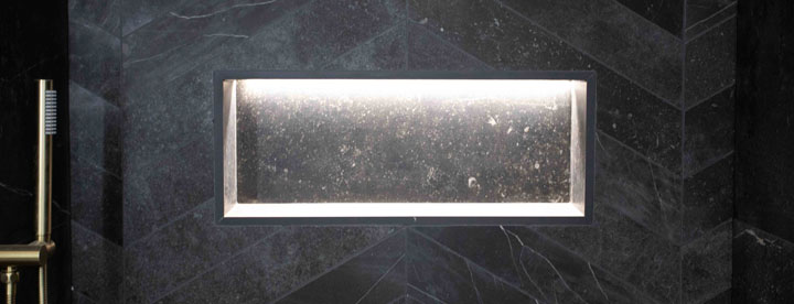 ensuite with herringbone tiles