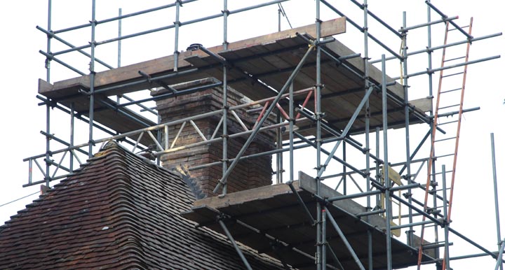 scaffolding around chimney